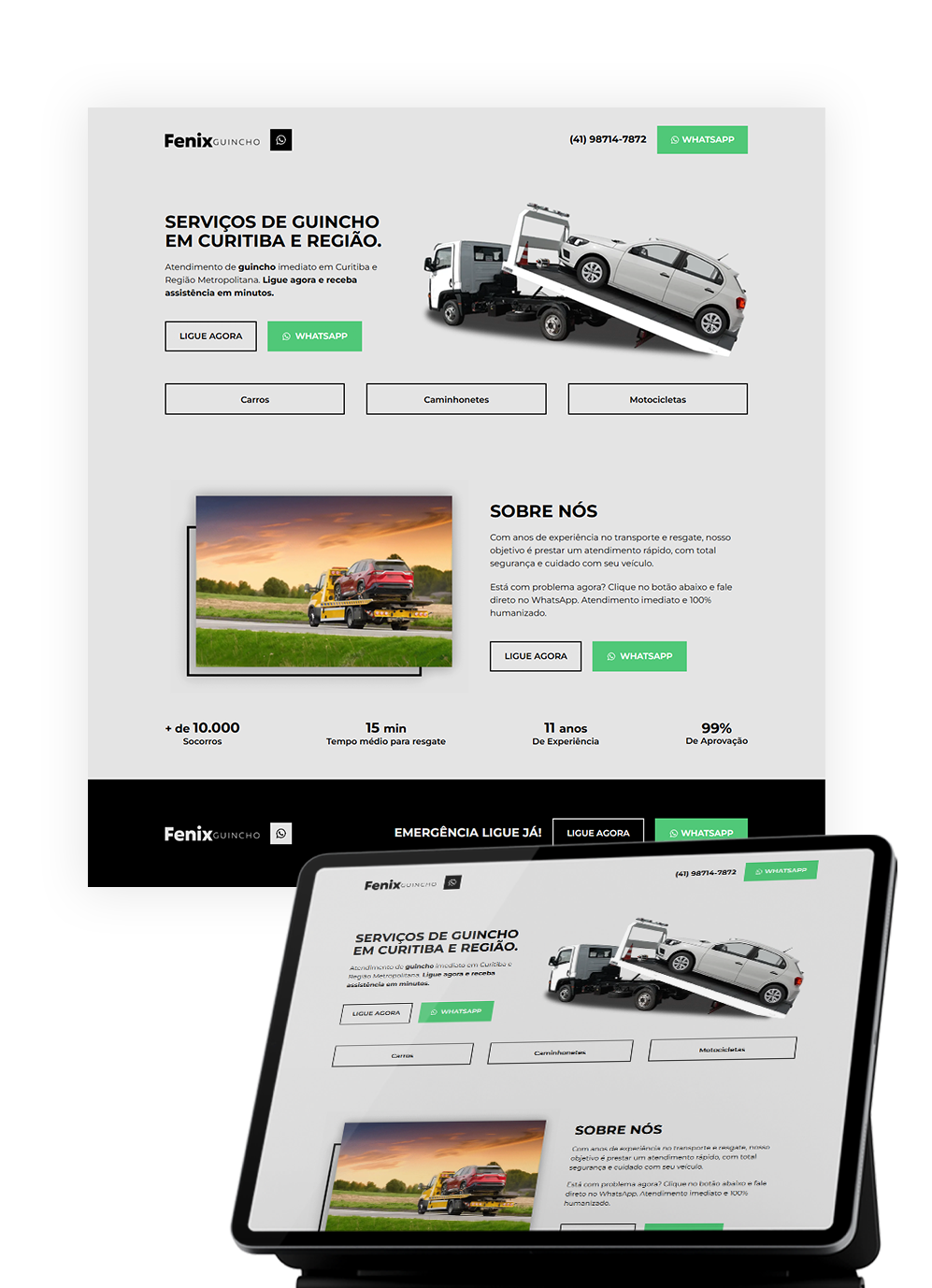 Criação de landing page em Curitiba - Guincho Fenix - Meon Marketing Digital