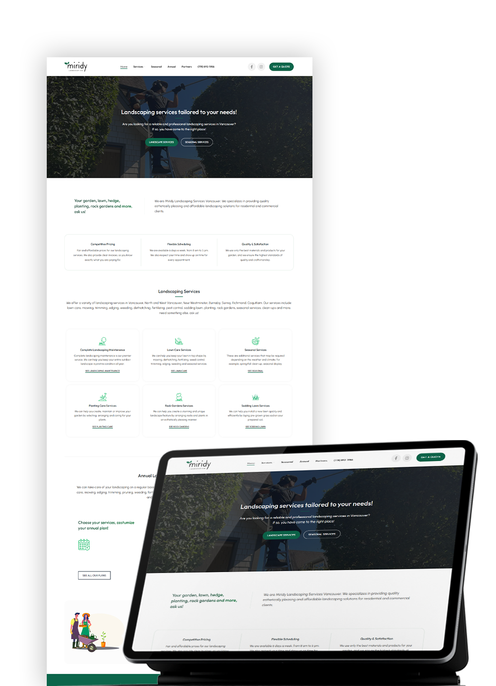 Criação de website em Curitiba - Miridy Landscaping - Vancouver - Canadá - Meon Marketing Digital